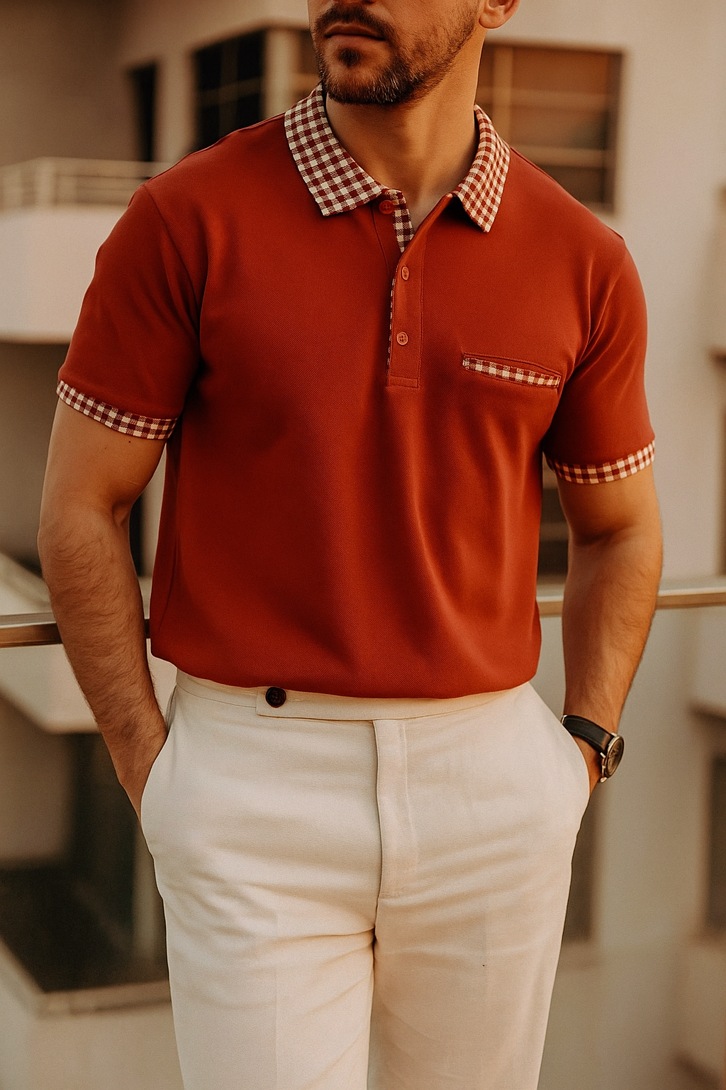 Check collared T- Shirt -  Men