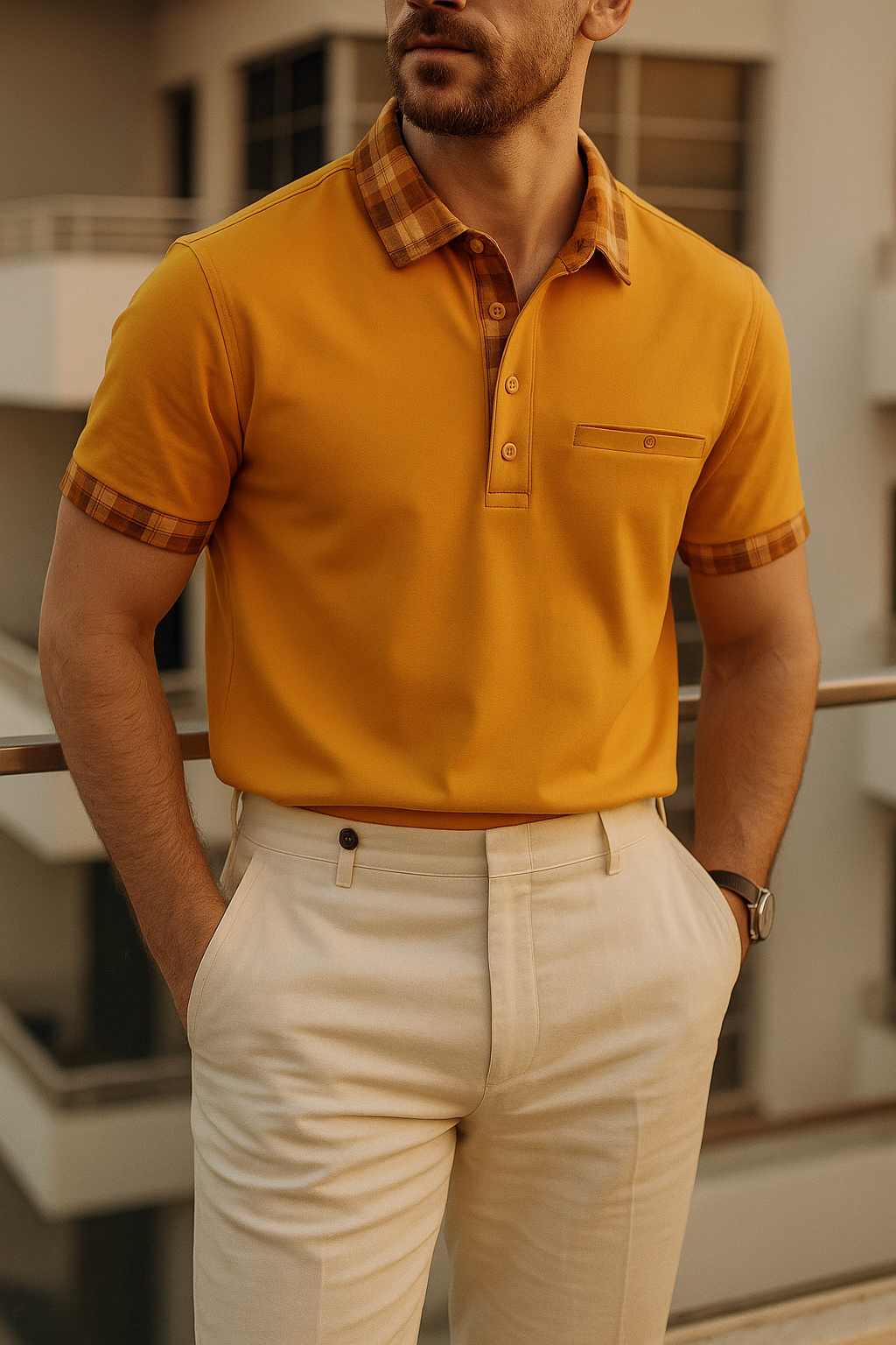 Check collared T- Shirt -  Men