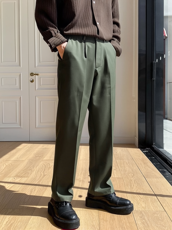 Cotton Chinos -  Mud Green - Pure Cotton -  Men