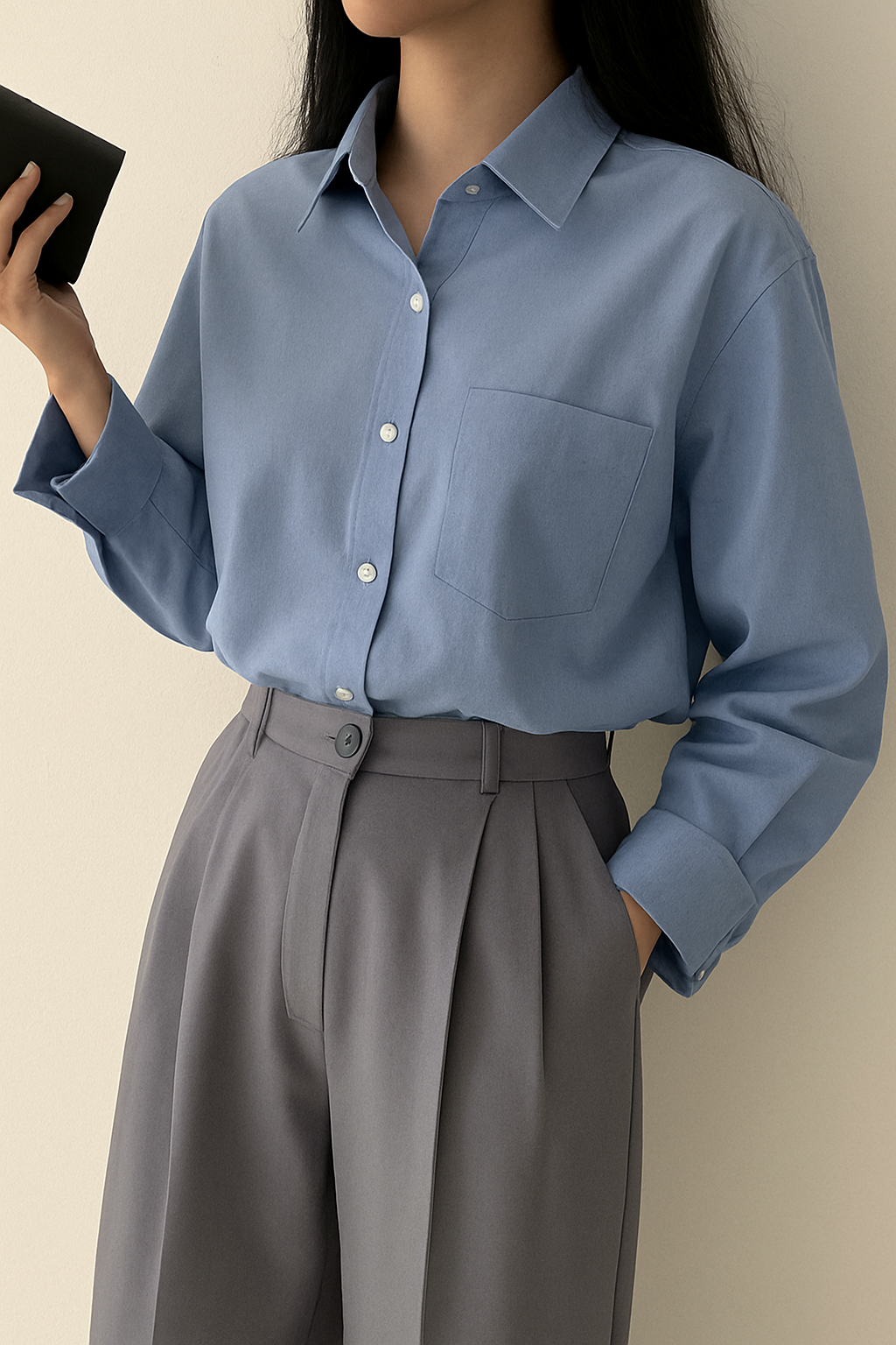 Blue - Long Sleeve - Button down shirt -  Unisex