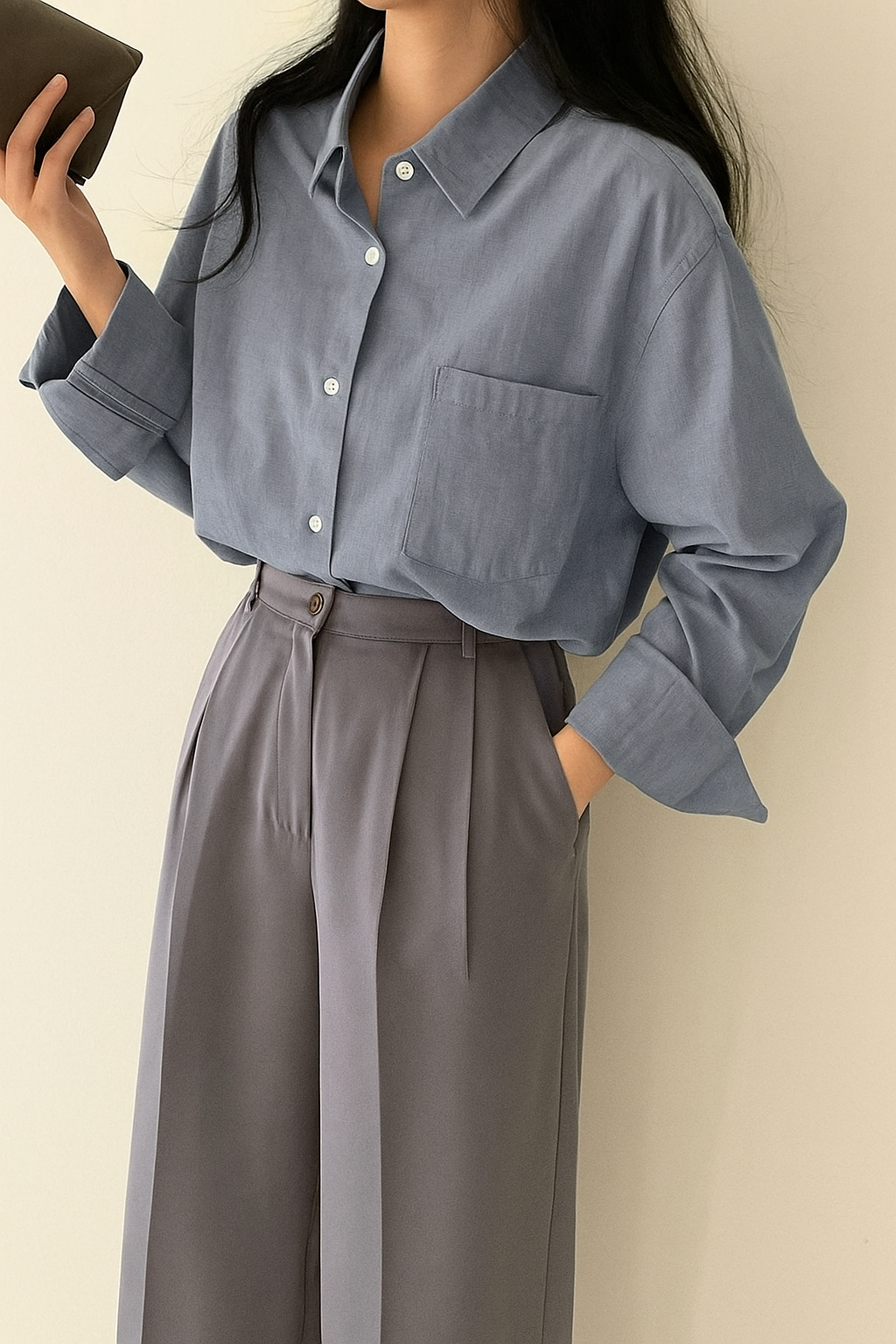 Light Gray - Long Sleeve - Button Down shirt - Unisex