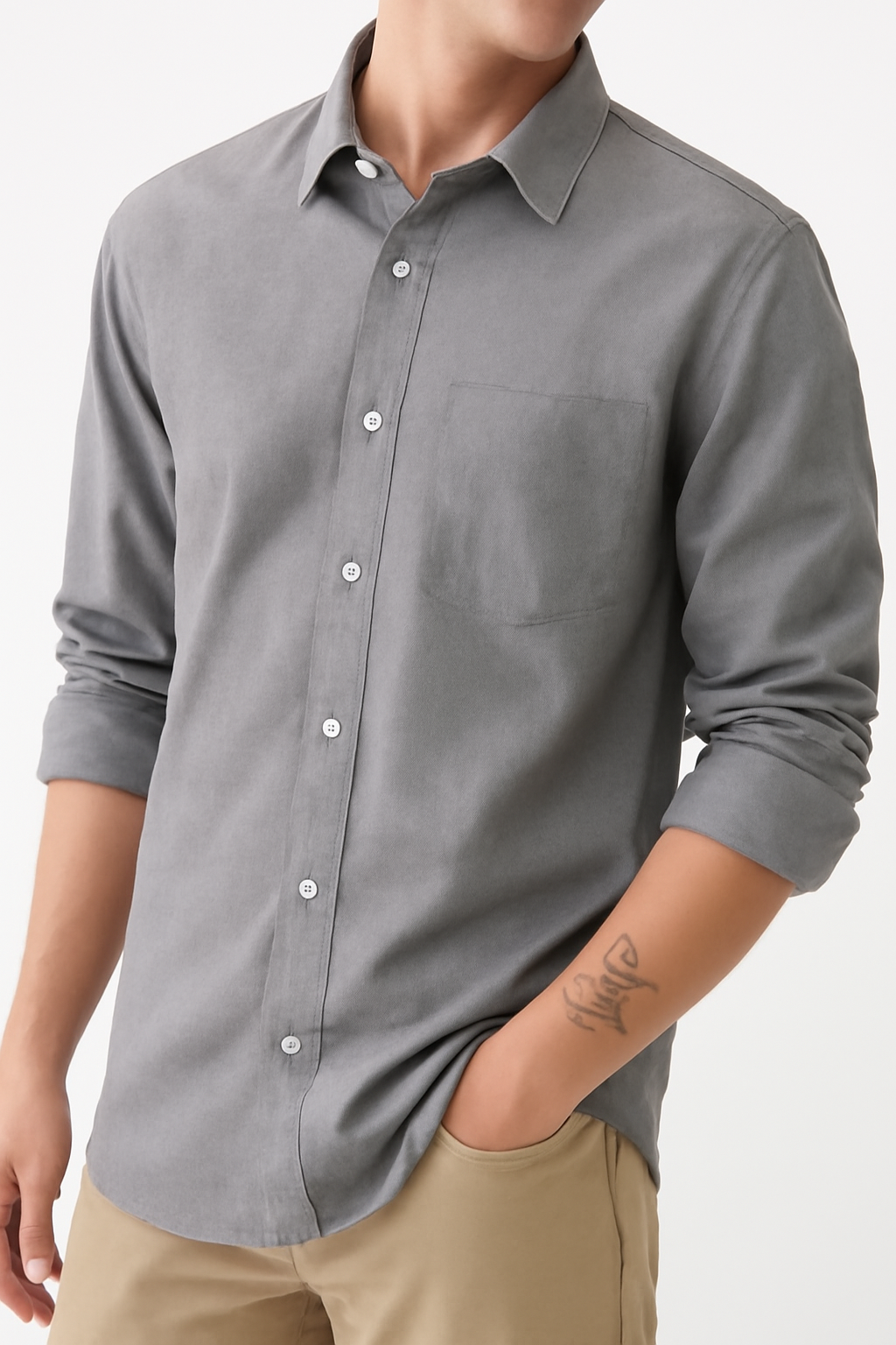 Light Gray - Long Sleeve - Button Down shirt - Unisex