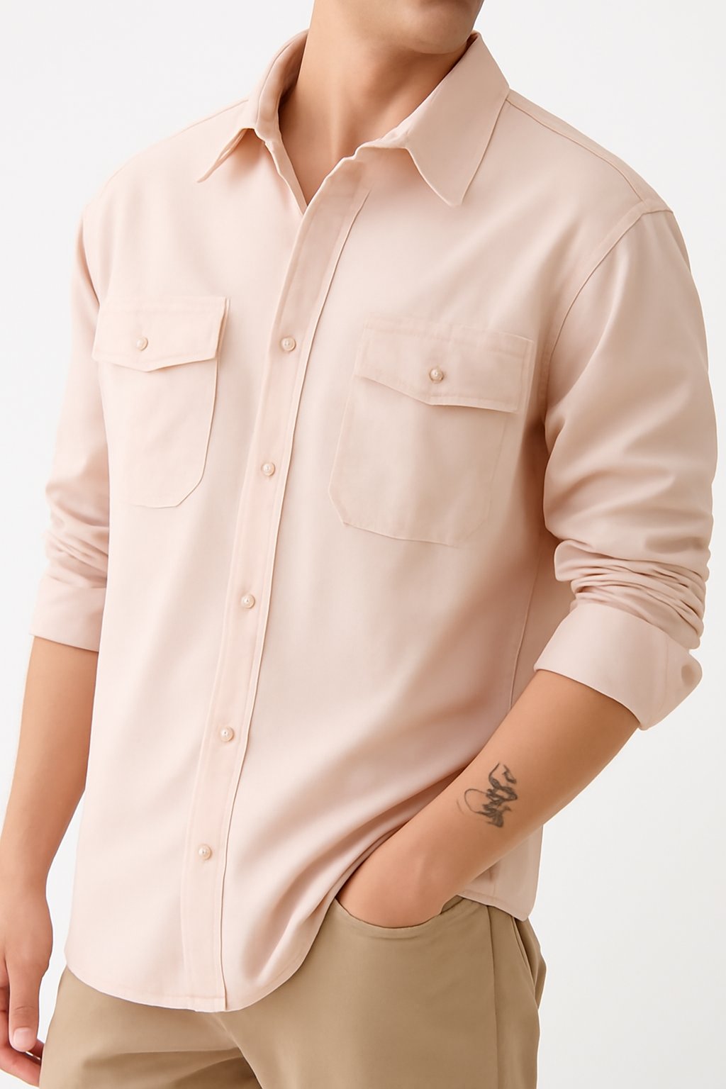 Peach - Long Sleeve - Button Down Shirt - Unisex